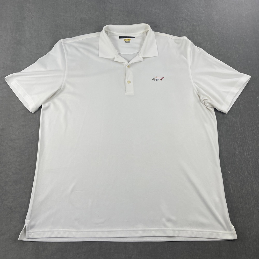 Greg Norman Mens XXXL White Polo Shirt Play Dry Performance Shark Logo